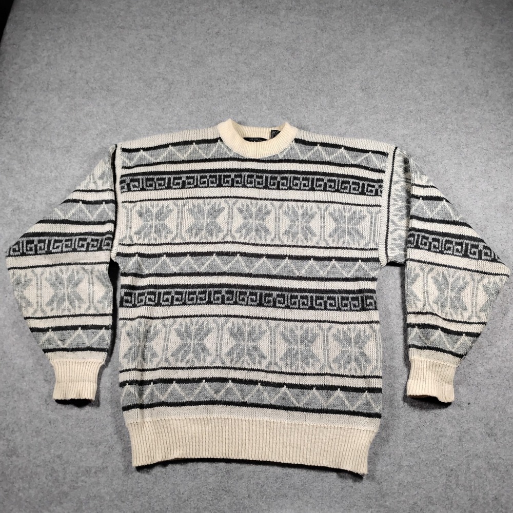 Spettro Casual Clothing Mens XL Cream Grey Snowflake Fair Isle Vintage Sweater